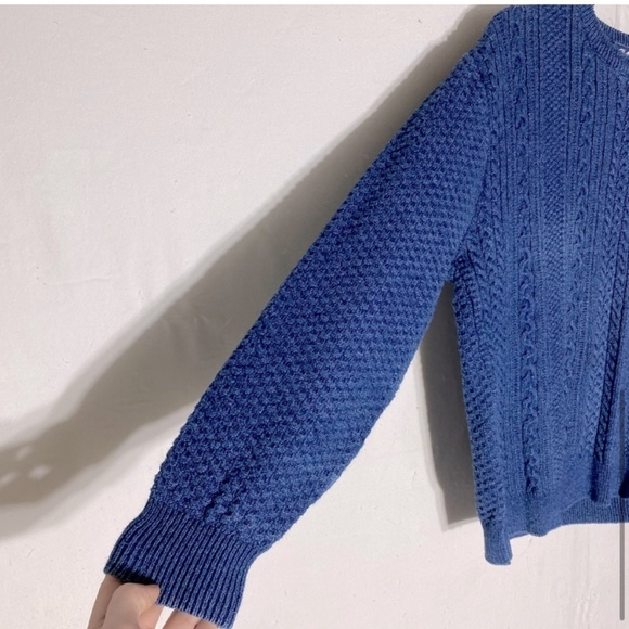 Vintage Silana Denim Blue Cable Knit Cotton Crew Neck Sweater M - Picture 6 of 15